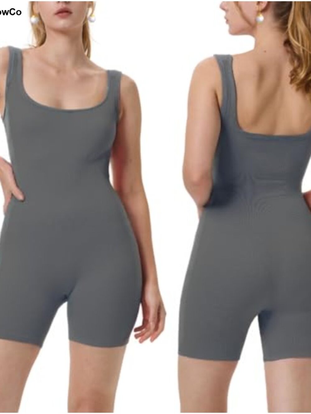 Women's Seamless Square Neck Ribbed Jumpsuit Yoga Romper Sleeveless Bodycon
